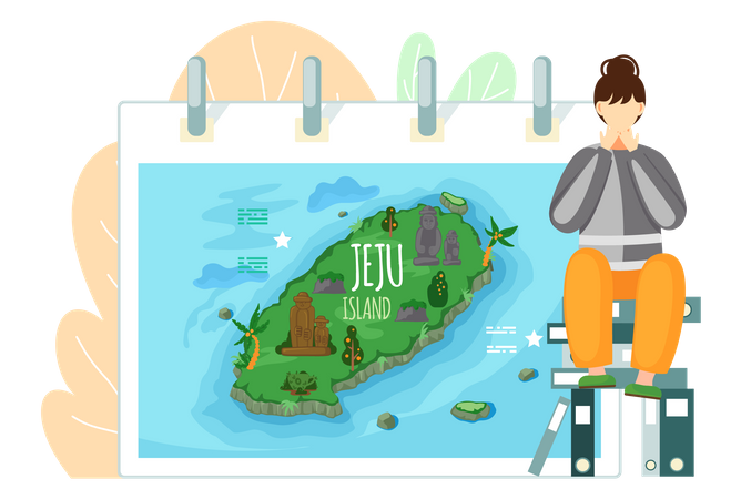 Fille avec carte postale de l'île de Jeju  Illustration