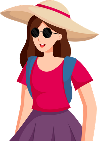 Fille avec des lunettes de soleil en voyage  Illustration