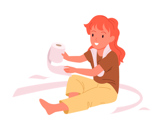 Fille avec du papier toilette  Illustration