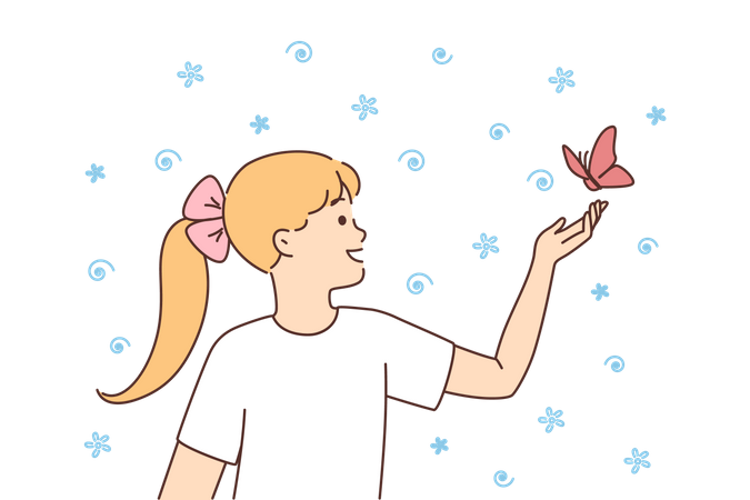 Fille avec papillon  Illustration