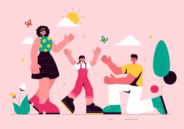 Fille avec ses parents célébrant la fête des parents  Illustration