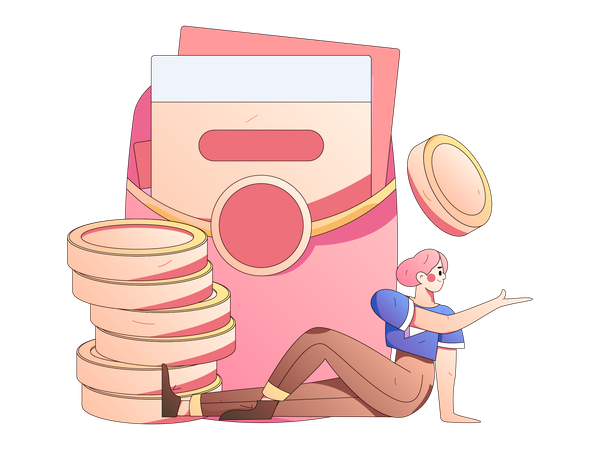 Fille avec une pile d'argent  Illustration