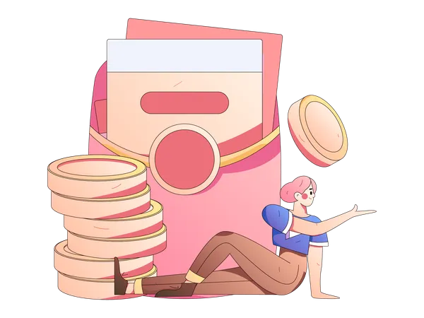 Fille avec une pile d'argent  Illustration