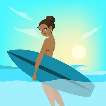 Fille avec planche de surf  Illustration