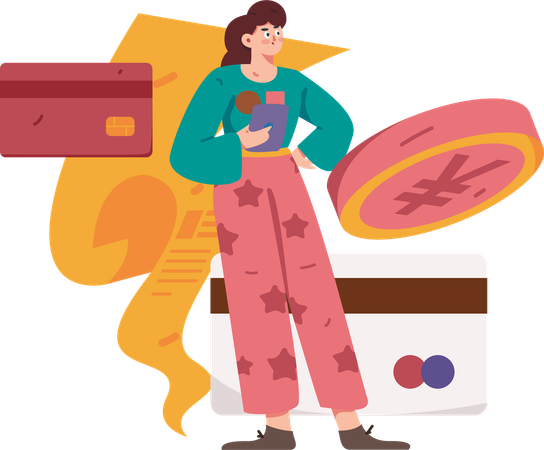 Fille avec reçu de paiement  Illustration