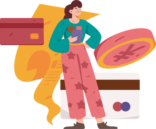 Fille avec reçu de paiement  Illustration