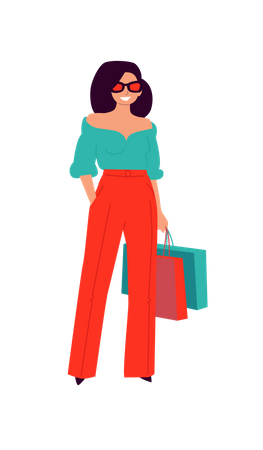 Fille avec un sac à provisions  Illustration