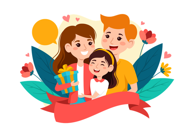 Fille avec ses heureux parents  Illustration