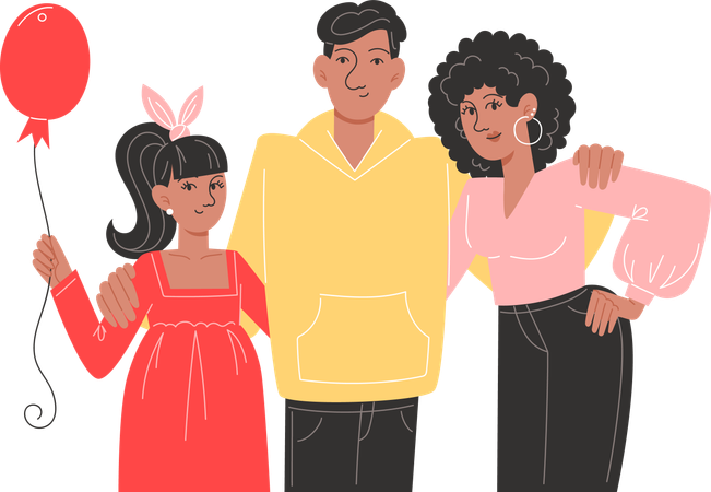 Fille avec ses parents debout ensemble  Illustration