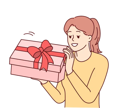 Fille avec boîte cadeau surprise  Illustration