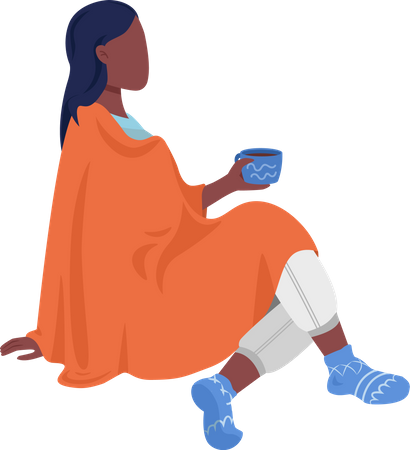 Fille avec tasse et couverture  Illustration