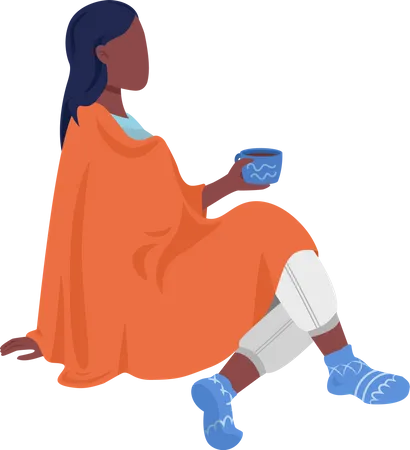 Fille avec tasse et couverture  Illustration