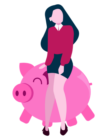 Fille avec tirelire économisant  Illustration