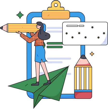 Fille avec un crayon remplissant le formulaire d'enquête en ligne  Illustration