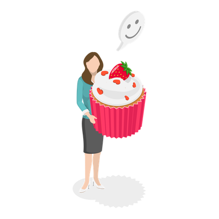 Fille avec un cup cake à la main  Illustration