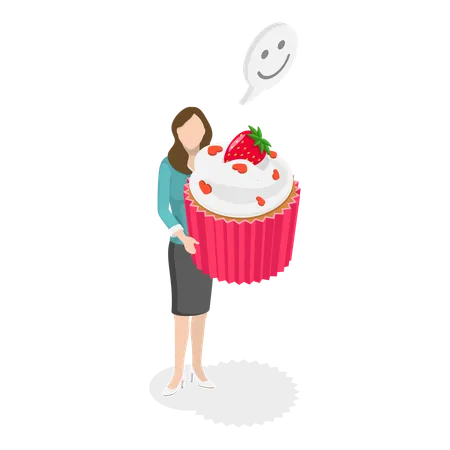 Fille avec un cup cake à la main  Illustration