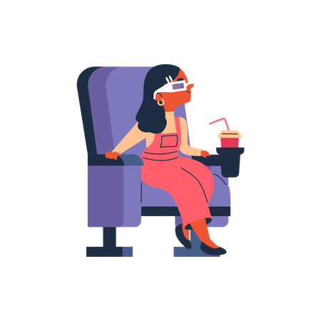 Fille avec un soda assise au cinéma  Illustration