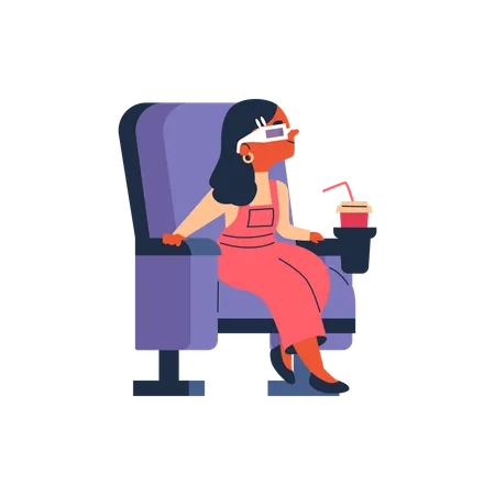 Fille avec un soda assise au cinéma  Illustration