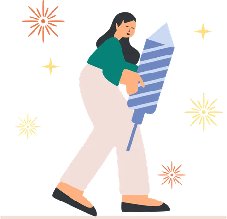 Fille avec une fusée de Diwali  Illustration