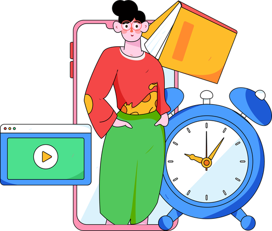 Fille ayant un programme d'apprentissage en ligne  Illustration