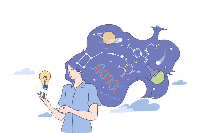 Fille ayant une idée scientifique  Illustration