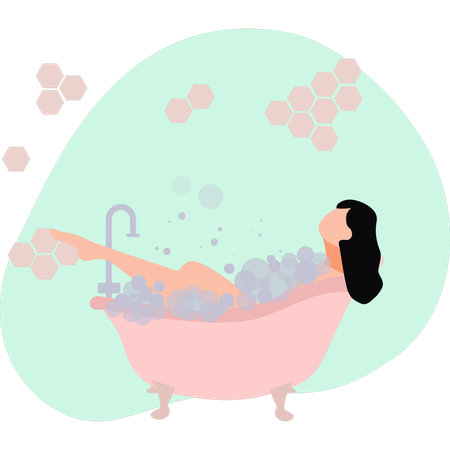 Fille se baignant dans la baignoire  Illustration