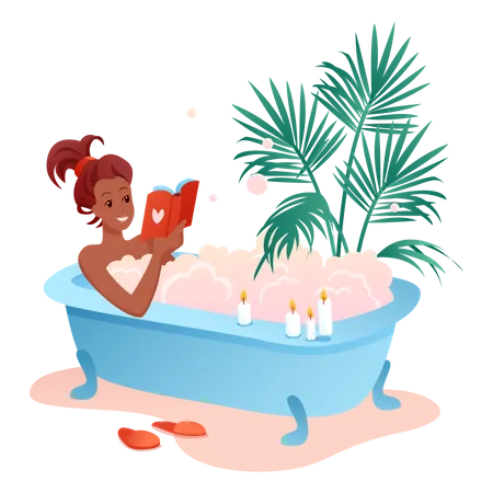 Fille se baignant dans la baignoire  Illustration