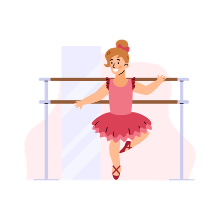 Ballerine fille portant un tutu rose et dansant sur pointes dans un cours de ballet.  Illustration