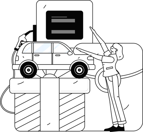 Une fille bénéficie d'une réduction sur le carburant à la station-service  Illustration
