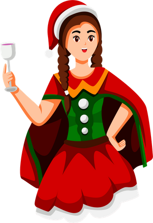 Fille buvant de l'alcool à la fête de Noël  Illustration