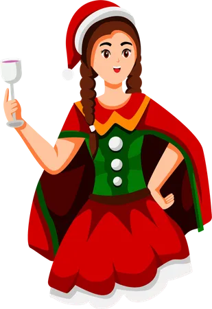 Fille buvant de l'alcool à la fête de Noël  Illustration