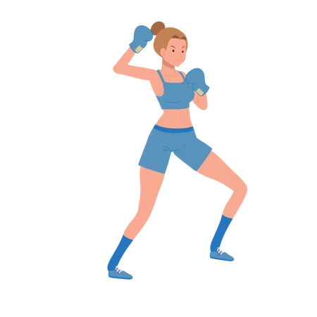 Boxer fille en séance d'entraînement de gym  Illustration