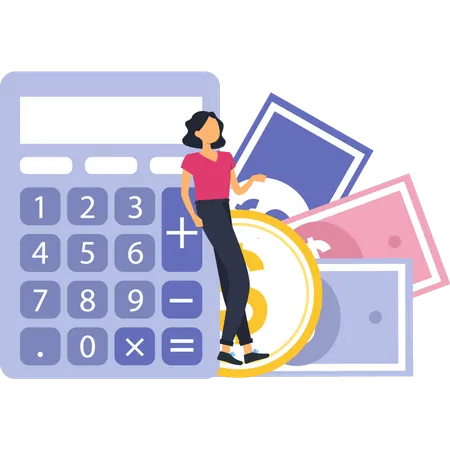 Fille calculant le budget  Illustration