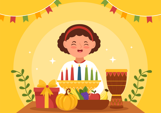 Fille célébrant Happy Kwanzaa  Illustration