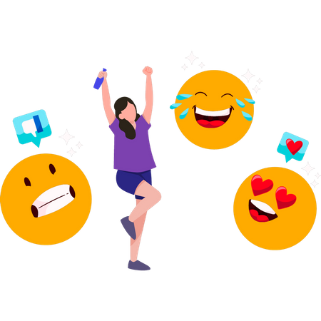 Fille célébrant la journée mondiale des emoji  Illustration