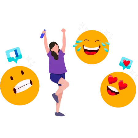 Fille célébrant la journée mondiale des emoji  Illustration