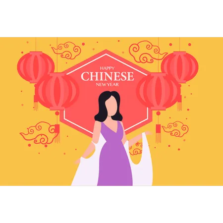 Fille célébrant le nouvel an chinois  Illustration