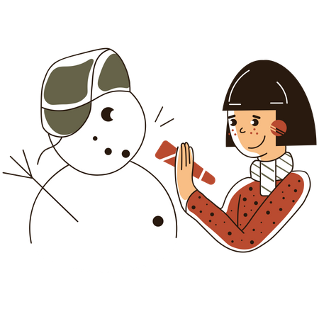 Fille célébrant Noël avec bonhomme de neige  Illustration