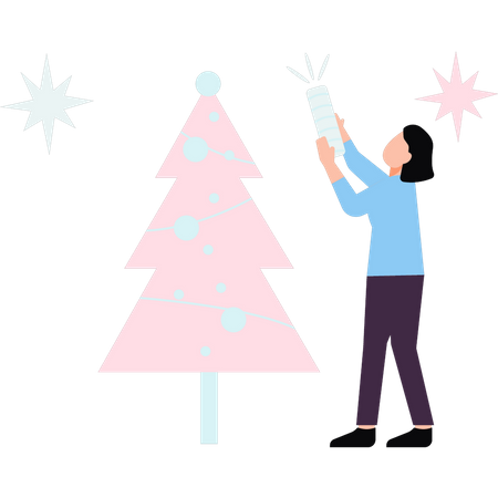 Fille célébrant Noël avec des feux d'artifice  Illustration