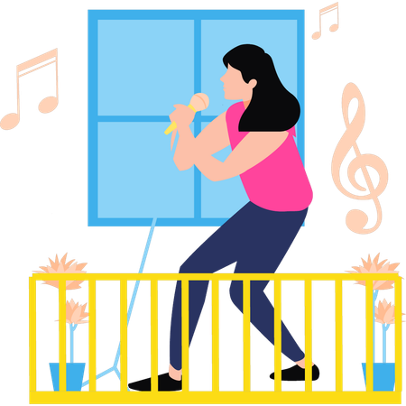 La fille chante sur le balcon  Illustration