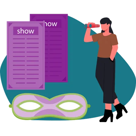 Une fille cherche des billets de cinéma  Illustration