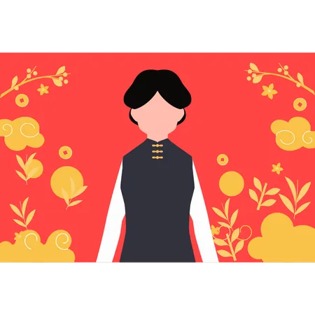 Fille chinoise debout  Illustration