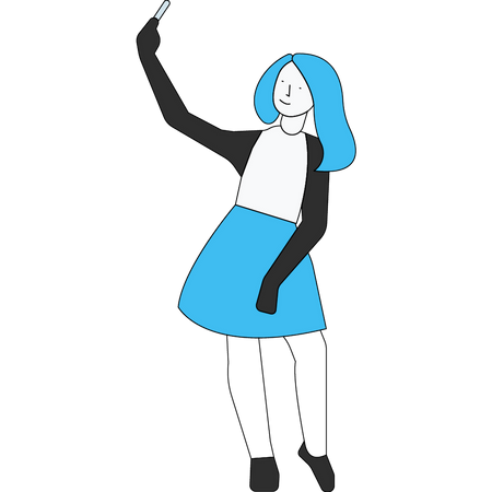 Fille cliquant sur selfie dans un smartphone  Illustration