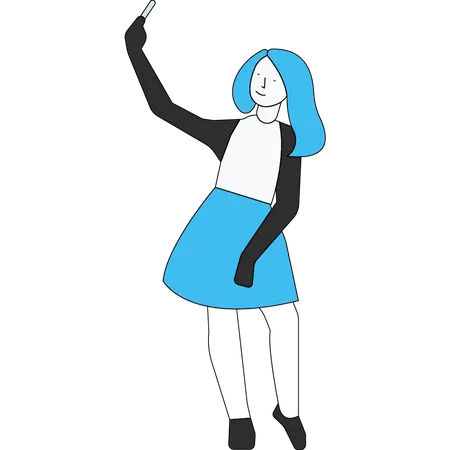 Fille cliquant sur selfie dans un smartphone  Illustration