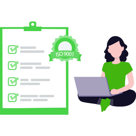 Fille cochant la liste des badges ISO  Illustration