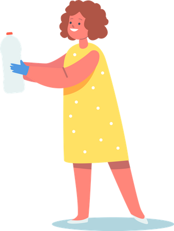 Fille collectant une bouteille en plastique  Illustration