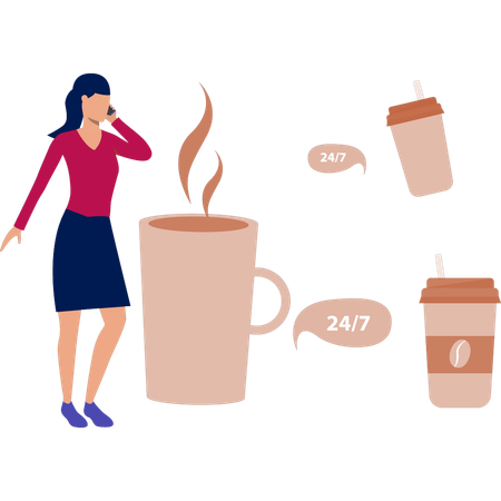 Fille commandant un café en ligne  Illustration