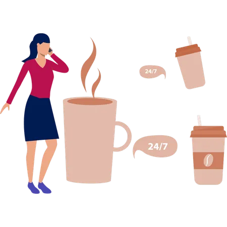 Fille commandant un café en ligne  Illustration