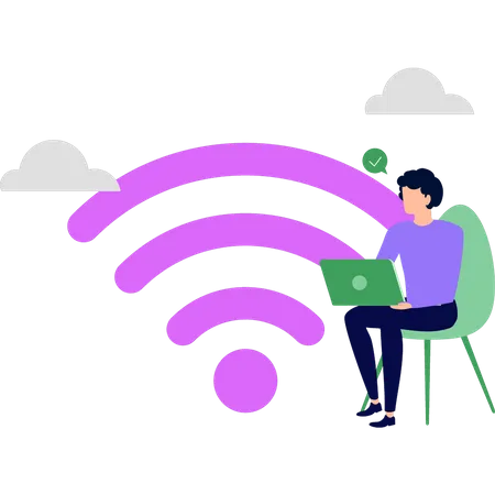 Fille connectée au Wi-Fi  Illustration