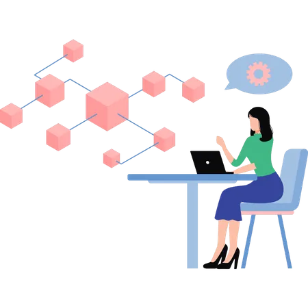 Fille construisant une blockchain  Illustration